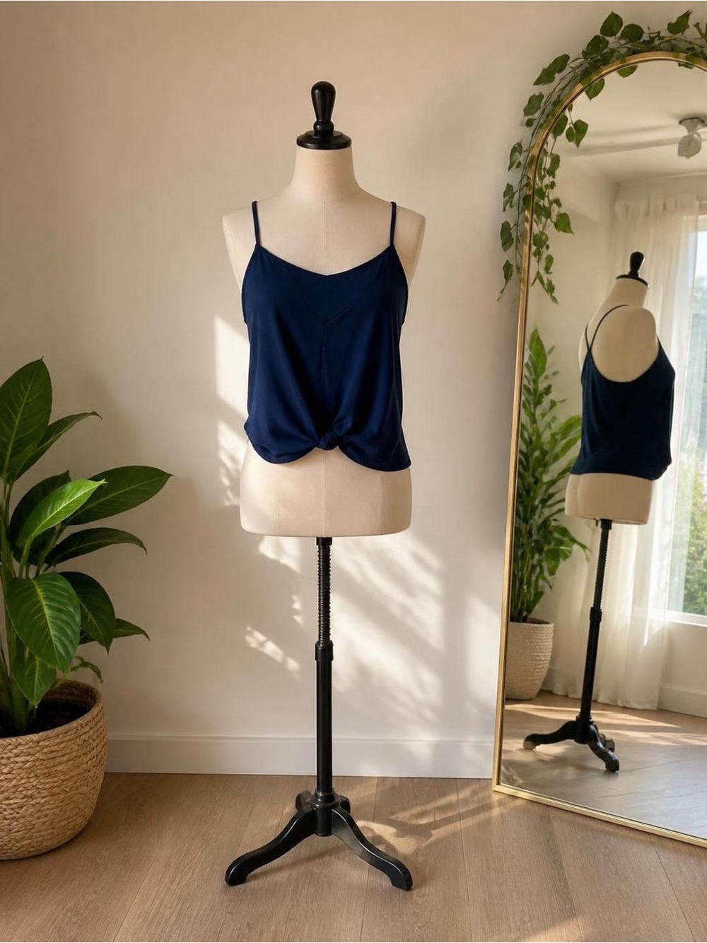 Lush Navy V-Neck Tie-Front Crop Cami